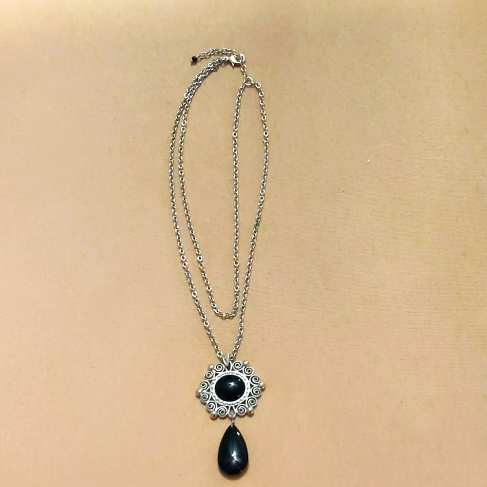 Silver Tiered Necklace with Black accent pieces